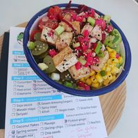 The tofu poke bowl, which was mainly rice & lettuce at Olla Beach Bar in Altea