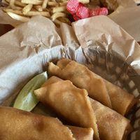 Egg-less rolls and chickun tender basket with ranch and fries  at Green New American Vegetarian in Phoenix