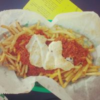 Chili cheese fries. Second time I went had more cheese than this. at Green New American Vegetarian in Phoenix