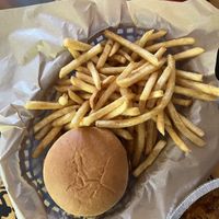 Classic burger and crispy  thyme fries  at Green New American Vegetarian in Phoenix