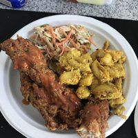 Chicken, Mac and cheese, coleslaw at Green New American Vegetarian in Phoenix