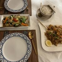 Thai food (Pad Thai + Mixed vegetables)  at Siam Garden in Grantham