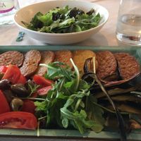 Caponata with tempeh, and salad   at Ristorante dei Pescatori in Domaso