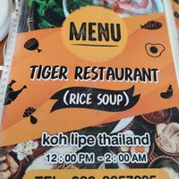 Speisekarte at Tiger Restaurant in Koh Lipe