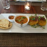 Sweet potato cakes with dhal at The Bean Inn in St Ives