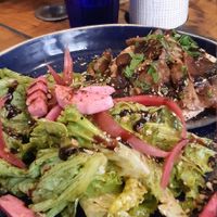 Pancake Sale - buckwheat pancake with beetroot humous and shitake mushrooms, with side salad at Hododa in Marseille