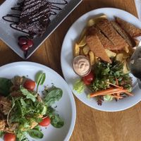 Vegan schnitzel, brownie, risotto   at Lagom in Berlin