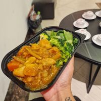 Tofu potato curry with steam veg at Lian Hua Vegetarian in Hanoi