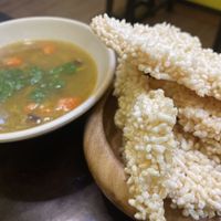 Scorched rice with curry soup  #Veganuary at Lian Hua Vegetarian in Hanoi