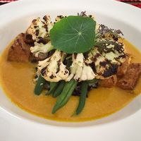 Creme de Abóbora, Arroz Negro, Tofu empanado e Couve Flor Assada  at La Rouge in Porto Alegre