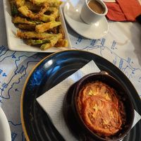 courgette sticks, vegan moussaka (it didn't taste authentic at all) and Greek coffee at Mama Meze in Santorini