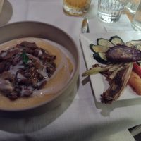Mushroom ragout on Polenta with soya cream sauce at Locandina Cappello in Verona