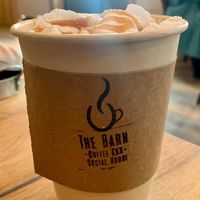Caramel oat milk latte with coconut whip!   at The Barn in Bridgewater