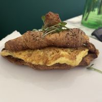 Breakfast sandwich egg cheese sausage carmelized onions   at Garden Carver in Brooklyn