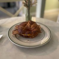 Bacon, egg, onion and cheese 🥐  at Garden Carver in Brooklyn