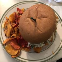 Nashville Hot “Cick’n” sandwich with chips  at Garden Carver in Brooklyn