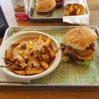 Maverick burger and special fries at Next Level Veggie Grill in Denver