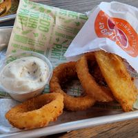onion rings. crispy. good. at Next Level Veggie Grill in Denver