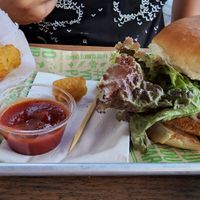 fire chikn burger with tater tots. good enough, i guess. at Next Level Veggie Grill in Denver