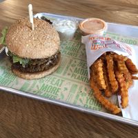 Burger & fries  at Next Level Veggie Grill in Denver