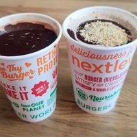 Chocolate and peanut butter cup milkshakes. at Next Level Veggie Grill in Denver