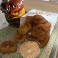 Onions rings and dipping sauce were very tasty.  at Next Level Veggie Grill in Denver
