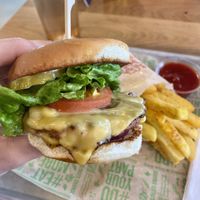 The American burger with Gouda cheese and house special sauce (you get to pick your cheese and sauce). Added red onion.  at Next Level Veggie Grill in Denver