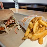Buffalo "chik'n" sandwich and fries at Next Level Veggie Grill in Denver