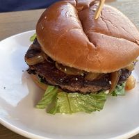 Mushroom burger  at Next Level Veggie Grill in Denver