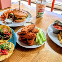 Whole meal at Next Level Veggie Grill in Denver