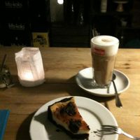 Yummy cake and soy latte!! at Freckles in Berlin