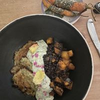 Main: zucchini fritters with lentils & carrots  at Kulturküche in Langenthal