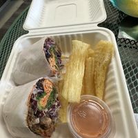 Jackfruit wrap with yucca friess  at Shokra Soups in Willingboro