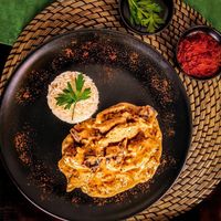 No chicken with mustard and rice  at Vegan Bistró in Mallorca