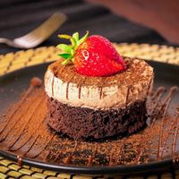 Chocolate tart with strawberry cream   at Vegan Bistró in Mallorca