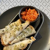 Free delish mallorca sobrosada that arrived before our entrees  at Vegan Bistró in Mallorca