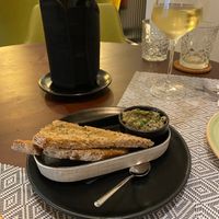 Olive tapenade and bread aperitif  at Vegan Bistró in Mallorca