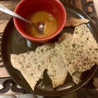 crackers with a spicy sauce   at Los Padmitos in Tumbaco