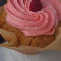 Almond & raspberry muffin  at Busy Beans Cafe in Redhill