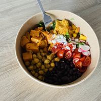 Daily bowl with Tofu nugget  at Green Republic in Ljubljana