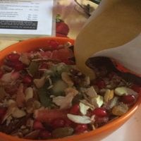 Vegan deluxe muesli breakfast with saffron rice milk "yoghurt"  at Honey and Spice in Pushkar