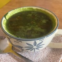Delicious, piping hot carrot, spinach and beetroot soup  at Honey and Spice in Pushkar