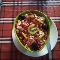 Muelsi with yogurt and fruits at Honey and Spice in Pushkar