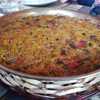 Vegetable fideua (mediterránean noodle dish) at Can Shelabi Restaurant in Cadaques