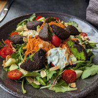 Falafel salad with soja yogurt at Etna in Divaca