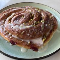 Cranberry, orange, and pistachio ‘snail’ bun. Huge and absolutely delicious.  at The Happy Shroom in Gloucester