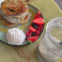 Berry blast and pancakes at The Happy Shroom in Gloucester