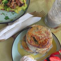 Pancakes and avocado toast - both delicious at The Happy Shroom in Gloucester