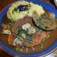 We had this seitan and mashed potatos for dinner. Very good at El Encuentro - Tigre in Cusco