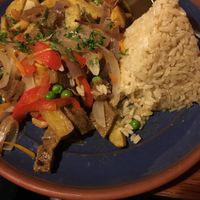 Vegan Lomo Saltado.  Delicious and pretty. at El Encuentro - Tigre in Cusco